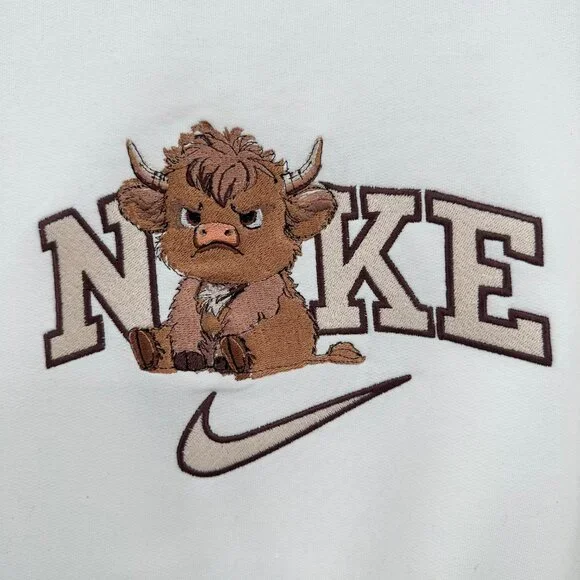 Nike Grumpy Highland Cow Embroidered Unisex Crewneck Sweatshirt - Picture 3 of 11